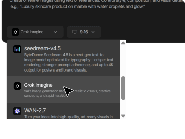 Apri Tagshop AI e seleziona Grok Imagine Image